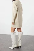 Yeni Oversize Casual Günlük Dolu İğne Triko V Yaka Uzun Kol Kazak Elbise Mini Boy Elbise - 5