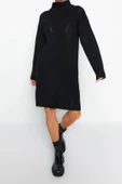 Yeni Regular Casual Günlük Bürümcük Triko Dik Yaka Uzun Kol Kazak Elbise Mini Boy Elbise - 2
