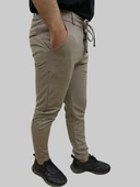 Erkek Runner Jogger Düğmeli Fermuarlı Bağcıklı Kahve Köpüğü Kargo Pantolon - 3