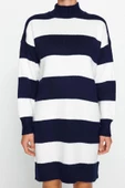 Yeni Oversize Casual Günlük Bürümcük Triko Dik Yaka Uzun Kol Kazak Elbise Mini Boy Elbise - 1