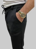 Erkek Runner Jogger Düğmeli Fermuarlı Bağcıklı Siyah Kargo Pantolon - 2