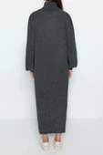 Yeni Regular Casual Günlük Tek Plaka Triko Balıkçı Yaka Uzun Kol Shift Midi Boy Elbise - 6