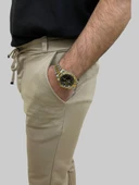 Erkek Runner Jogger Düğmeli Fermuarlı Bağcıklı Bej Kargo Pantolon - 7