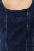 Yeni Fit Casual Günlük Comfort Denim Bisiklet Yaka Kolsuz Kol Basic Midi Boy Elbise - 5