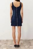 Yeni Fit Casual Günlük Comfort Denim Bisiklet Yaka Kolsuz Kol Basic Midi Boy Elbise - 6