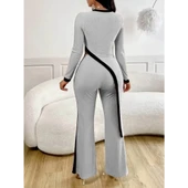 Lucky Life Kadın Uzun Kollu Bisiklet Yaka Asimetrik Kesim Bluz şardonlu Kaşkorse Bluz Ve Pantolon Ikili Takım - 4