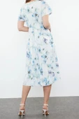 Yeni Regular Casual Günlük Polyester Kaşkorse Örme Kruvaze Kısa Kol A-Line Midi Boy Elbise - 6