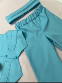 Erkek Çocuk Bebe Mavi Smokin, Erkek Çocuk Pantalon Yelek Papyon Kemer Set, Erkek Çocuk Mevlüt Takım - 3