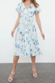 Yeni Regular Casual Günlük Polyester Kaşkorse Örme Kruvaze Kısa Kol A-Line Midi Boy Elbise - 3