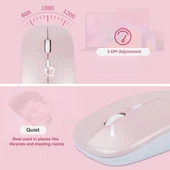 Hiking P15 Tablet 10.1"  Uyumlu Kablosuz Bluetooth Şarj Edilebilir Klavye Mouse Seti - Pembe thumbnail 4