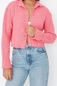 Kadın Moda Şık Crop Dik Yaka Regular Crop Yumuşak Dokulu Dik Yaka Triko Hırka - 2