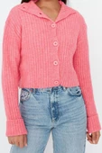 Kadın Moda Şık Crop Dik Yaka Regular Crop Yumuşak Dokulu Dik Yaka Triko Hırka - 4