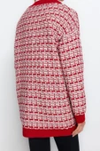Kadın Moda Şık Midi V Yaka Oversize Geniş Kalıp Tüvit Görünümlü Simli Triko Hırka - 5
