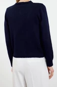 Kadın Moda Regular Bisiklet Yaka Regular Yumuşak Dokulu Mücevher Düğmeli Ceket Görünümlü Triko Hırka - 6