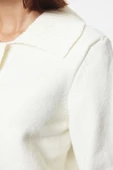 Kadın Moda Şık Regular Polo Yaka Regular Yumuşak Dokulu Fermuarlı Devrik Yaka Triko Hırka - 4
