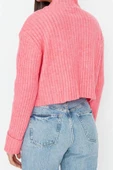 Kadın Moda Şık Crop Dik Yaka Regular Crop Yumuşak Dokulu Dik Yaka Triko Hırka - 6