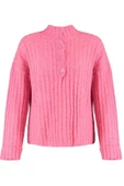 Kadın Moda Şık Crop Dik Yaka Regular Crop Yumuşak Dokulu Dik Yaka Triko Hırka - 1