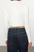 Kadın Moda Şık Crop Polo Yaka Slim Crop Fermuarlı Triko Hırka - 5