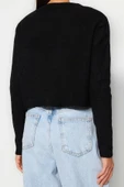 Kadın Moda Şık Crop Bisiklet Yaka Slim Crop Yumuşak Dokulu Bluz-Hırka Triko Takım - 6