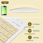 Huawei Mediapad T3 10 9.6" Uyumlu Kablosuz Bluetooth Şarj Edilebilir Klavye Mouse Seti - Sarı - 2