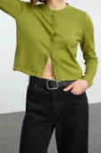 Kadın Moda Şık Regular Bisiklet Yaka Slim Yünlü Triko Hırka - 2