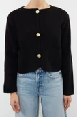 Kadın Moda Şık Regular Bisiklet Yaka Regular Ceket GörünümlüTriko Hırka - 4