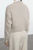 Kadın Moda Şık Crop V Yaka Regular Crop Bağlama Detaylı Triko Hırka - 5