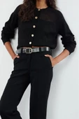 Kadın Moda Şık Crop Bisiklet Yaka Regular Crop Yumuşak Dokulu Gevşek Örgü Triko Hırka - 3