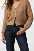 Kadın Moda Şık Crop V Yaka Regular V Yaka Crop Triko Hırka - 3