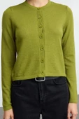Kadın Moda Şık Regular Bisiklet Yaka Slim Yünlü Triko Hırka - 4