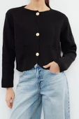 Kadın Moda Şık Regular Bisiklet Yaka Regular Ceket GörünümlüTriko Hırka - 3