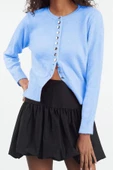 Kadın Moda Şık Regular Bisiklet Yaka Regular Basic Düğmeli Triko Hırka - 3