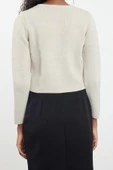 Kadın Moda Şık Crop Bisiklet Yaka Regular Crop Ceket Görünümlü Triko Hırka - 6