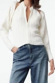 Kadın Moda Şık Regular Bisiklet Yaka Slim Yumuşak Dokulu Bolerolu Triko Hırka - 4