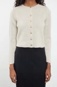 Kadın Moda Şık Crop Bisiklet Yaka Regular Crop Ceket Görünümlü Triko Hırka - 4