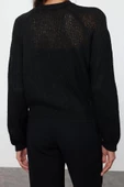 Kadın Moda Şık Crop Bisiklet Yaka Regular Crop Yumuşak Dokulu Gevşek Örgü Triko Hırka - 6