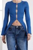 Kadın Moda Şık Regular Bisiklet Yaka Slim Düğme Detaylı Triko Hırka - 1