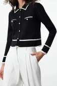 Kadın Moda Şık Regular Polo Yaka Regular Renk Bloklu Polo Yaka Triko Hırka - 2