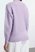 Kadın Moda Şık Regular V Yaka Oversize Geniş Kalıp Örgü Detaylı Geniş Kalıp Triko Hırka - 5