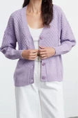 Kadın Moda Şık Regular V Yaka Oversize Geniş Kalıp Örgü Detaylı Geniş Kalıp Triko Hırka - 3