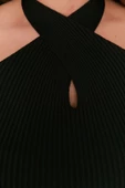 Kadın Büyük Beden Moda Şık Regular Choker Yaka Uzun Kol Düz Yaka Detaylı İnce Triko Kazak - 4