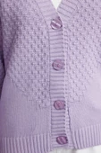Kadın Moda Şık Regular V Yaka Oversize Geniş Kalıp Örgü Detaylı Geniş Kalıp Triko Hırka - 4