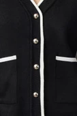 Kadın Moda Şık Regular V Yaka Oversize Renk Bloklu Geniş Kalıp Triko Hırka - 4