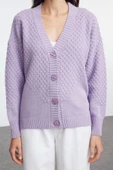 Kadın Moda Şık Regular V Yaka Oversize Geniş Kalıp Örgü Detaylı Geniş Kalıp Triko Hırka - 1