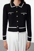 Kadın Moda Şık Regular Polo Yaka Regular Renk Bloklu Polo Yaka Triko Hırka - 1