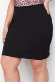 Kadın Moda Stil Mini Astarsız Örme Büyük Beden Beli Lastikli Örme Etek - 3