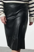 Kadın Moda Stil Midi Astarsız Dokuma Büyük Beden Dokuma Etek - 3