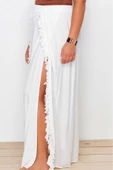 Kadın Moda Stil Maxi Astarsız Dokuma Büyük Beden Dokuma Püsküllü Yırtmaç Detaylı Plaj Giyim Etek - 2