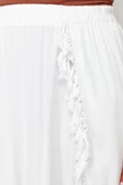 Kadın Moda Stil Maxi Astarsız Dokuma Büyük Beden Dokuma Püsküllü Yırtmaç Detaylı Plaj Giyim Etek - 5