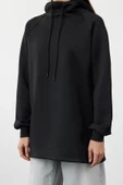 Kadın Tesettür Moda Şık Regular Kapüşonlu Standart Kol Regular Dalgıç Scuba Örme Sweatshirt - 5